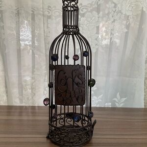 Decorative Bronze Metal Wine Cork Holder w/Colorful Beads, 14” High. EUC